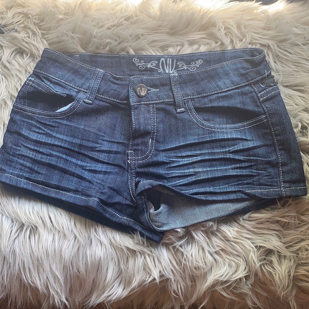 Dark Jean Shorts with embroidered detailing
